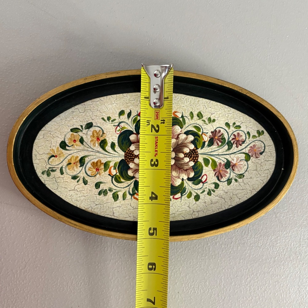 Vintage‎ Floral Hand Painted Nesting Trays Set of 3 Oval Black Gold Crackle Folk - Picture 11 of 16